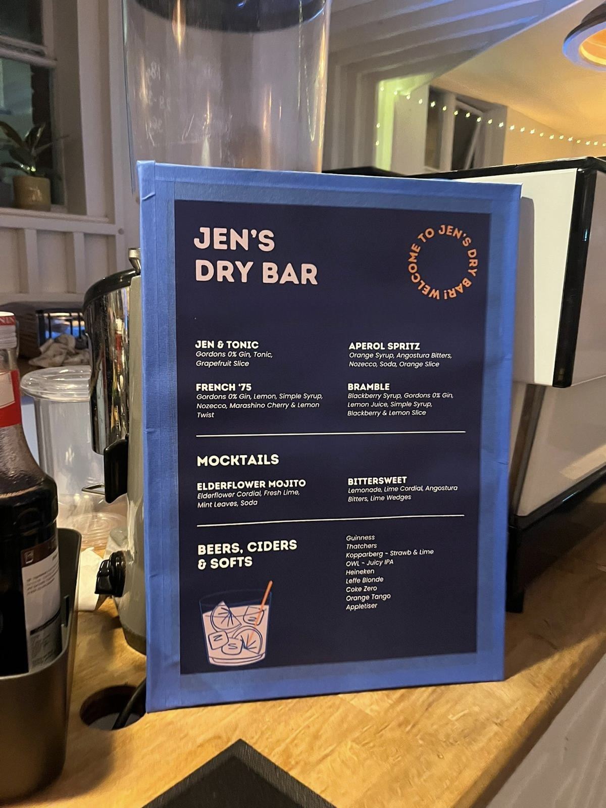 Eremos dry bar drinks menu on display